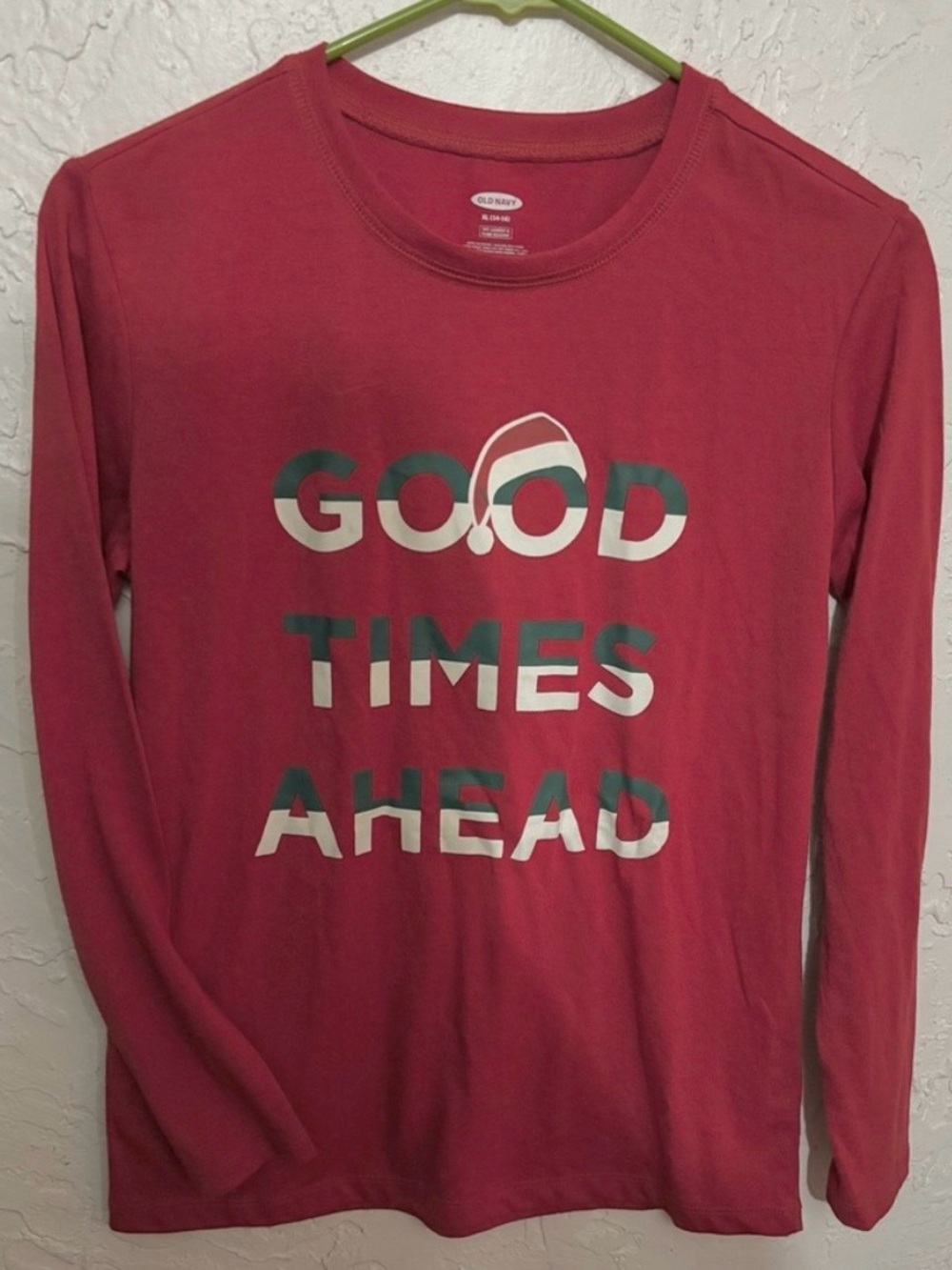 Old Navy Kids Long-Sleeve Shirt in Berry Red with Green & White Graphic